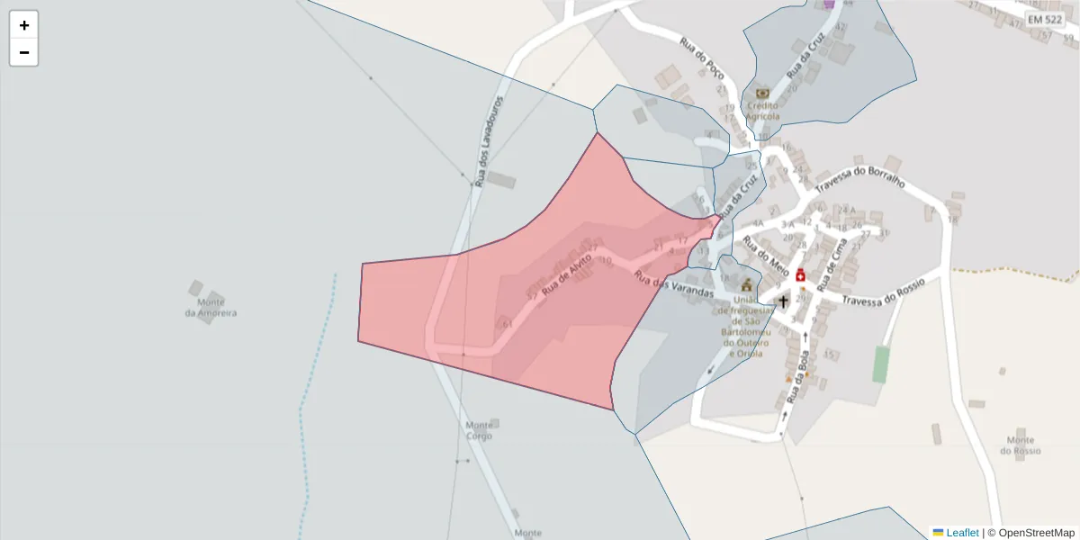 Mapa detalhado do código postal 7220-532 com limites, códigos postais vizinhos e agências dos correios