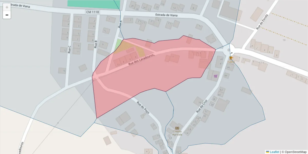 Mapa detalhado do código postal 7220-536 com limites, códigos postais vizinhos e agências dos correios