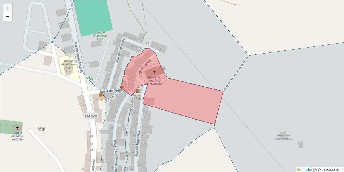 Mapa detalhado do código postal 7220-561 com limites, códigos postais vizinhos e agências dos correios