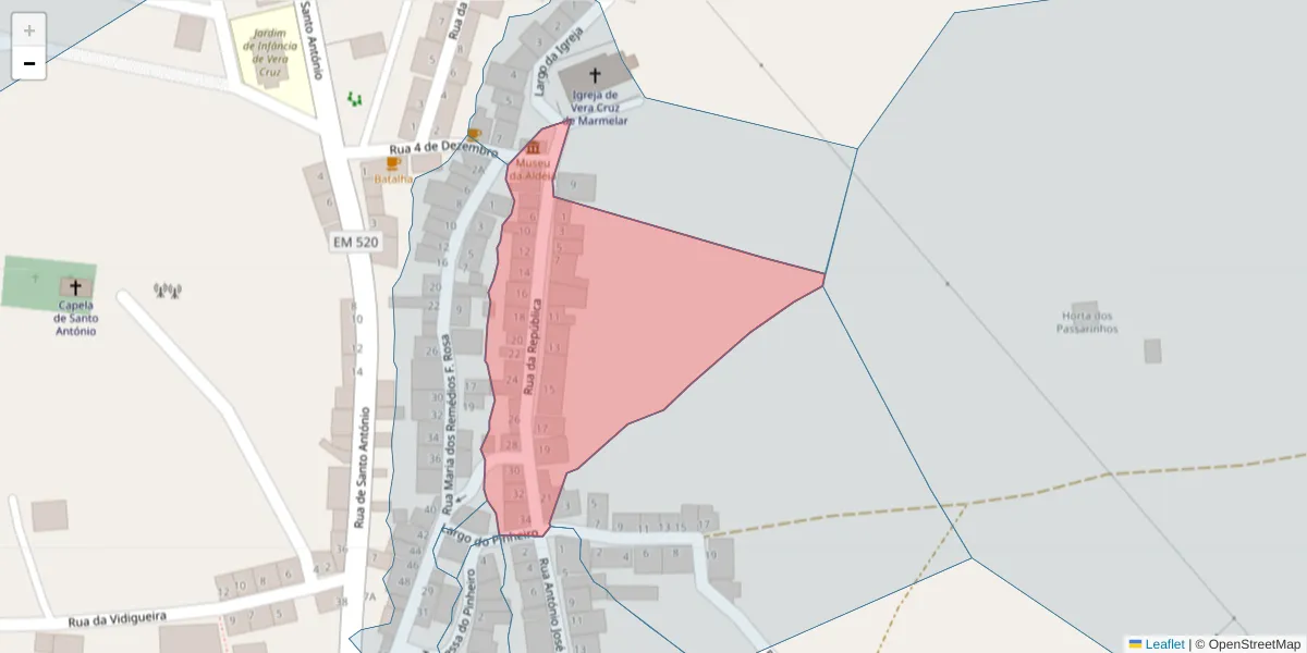 Mapa detalhado do código postal 7220-570 com limites, códigos postais vizinhos e agências dos correios
