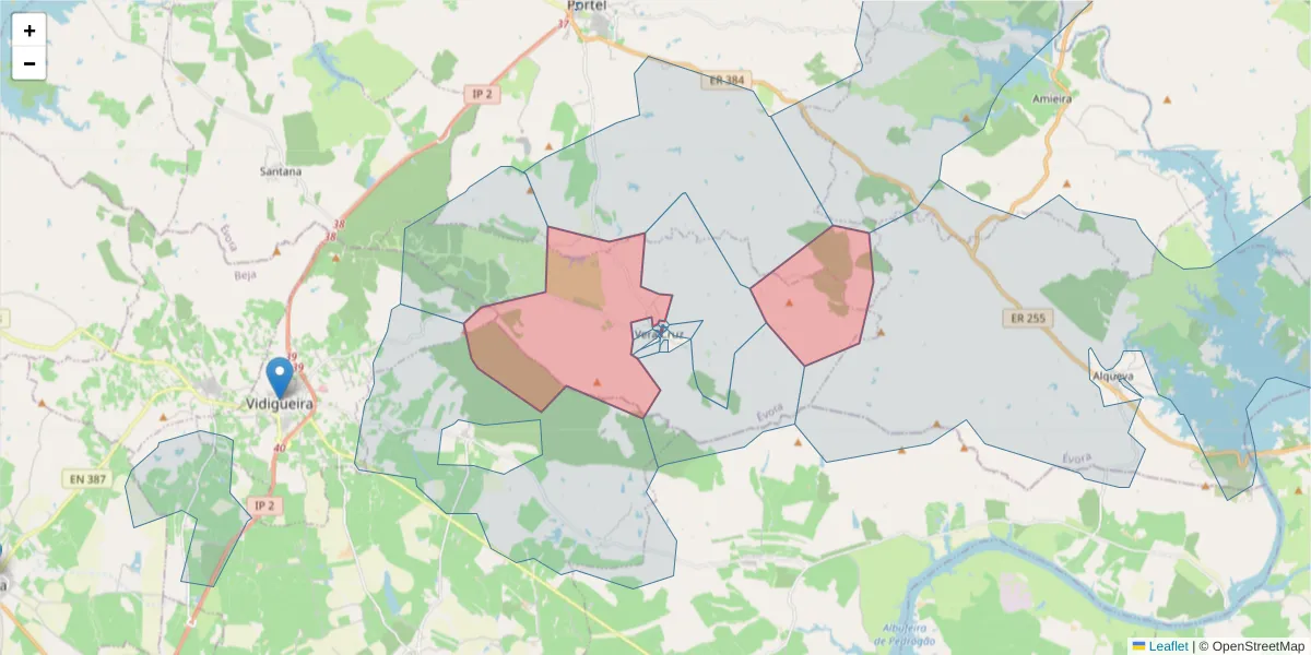 Mapa detalhado do código postal 7220-574 com limites, códigos postais vizinhos e agências dos correios