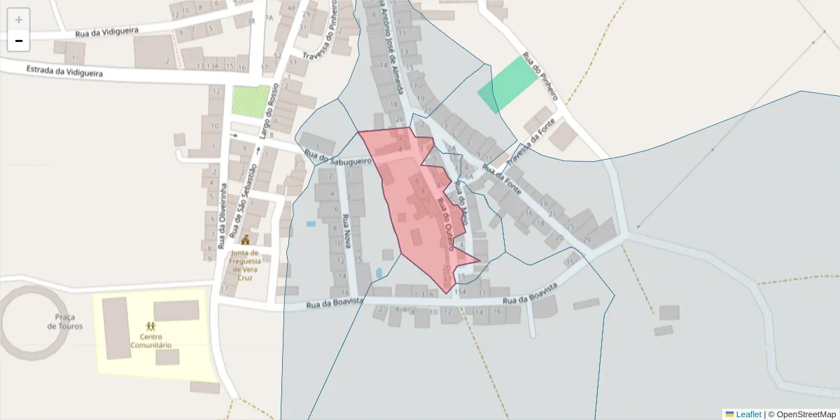 Mapa detalhado do código postal 7220-576 com limites, códigos postais vizinhos e agências dos correios