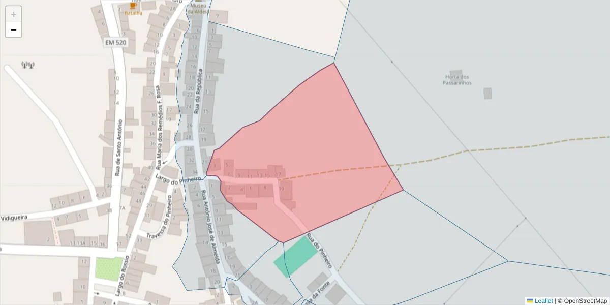 Mapa detalhado do código postal 7220-577 com limites, códigos postais vizinhos e agências dos correios