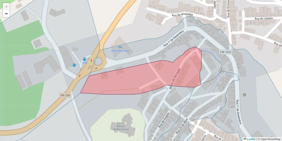Mapa detalhado do código postal 7230-011 com limites, códigos postais vizinhos e agências dos correios