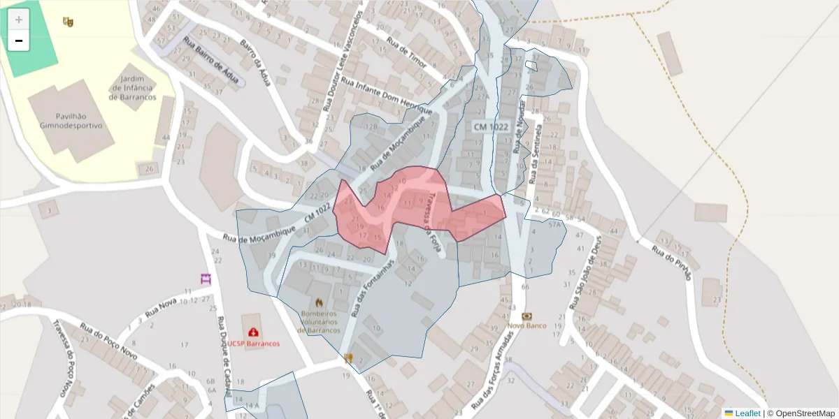 Mapa detalhado do código postal 7230-013 com limites, códigos postais vizinhos e agências dos correios