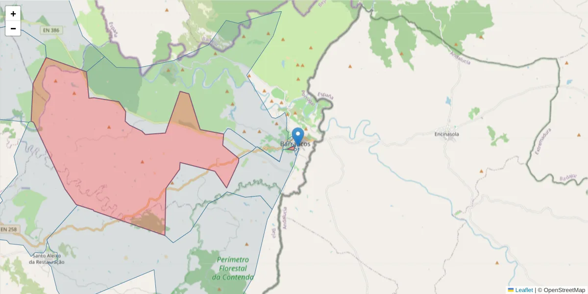 Mapa detalhado do código postal 7230-015 com limites, códigos postais vizinhos e agências dos correios