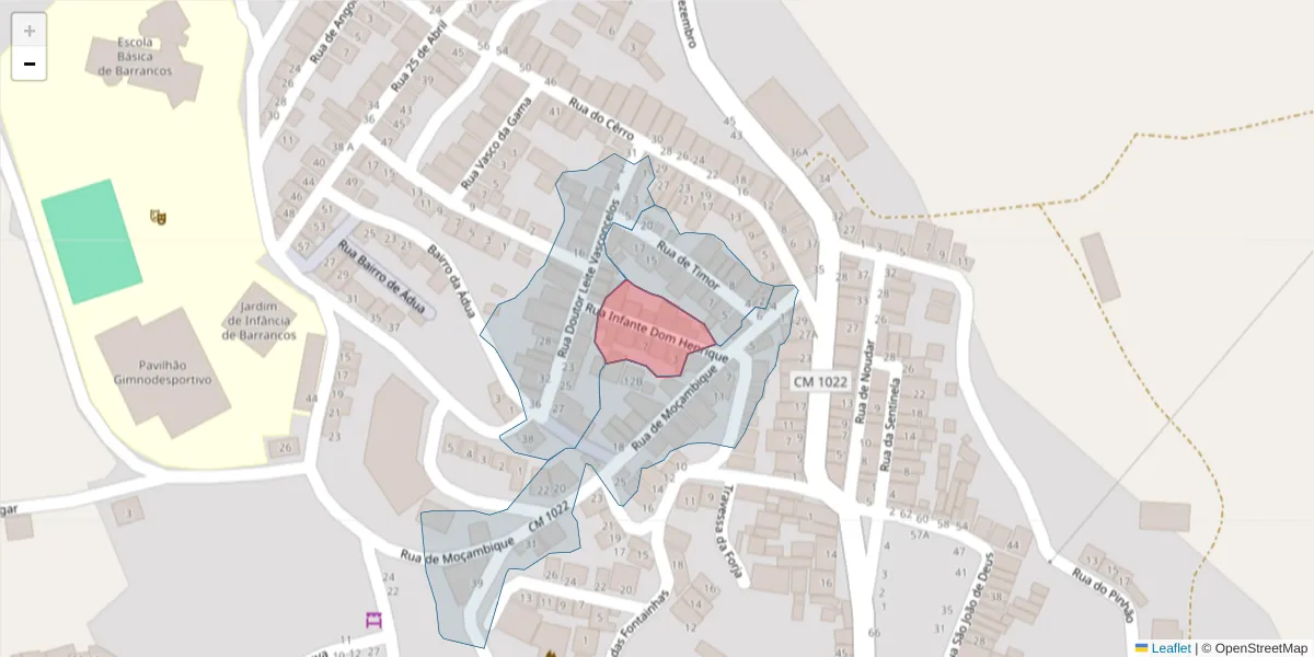 Mapa detalhado do código postal 7230-024 com limites, códigos postais vizinhos e agências dos correios