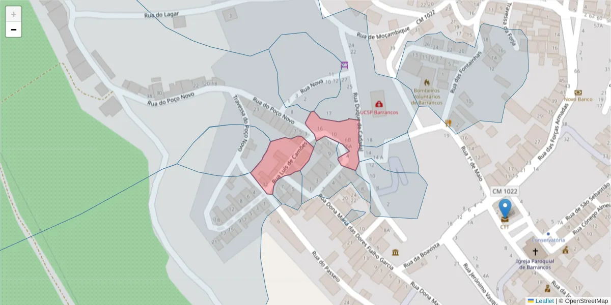 Mapa detalhado do código postal 7230-027 com limites, códigos postais vizinhos e agências dos correios