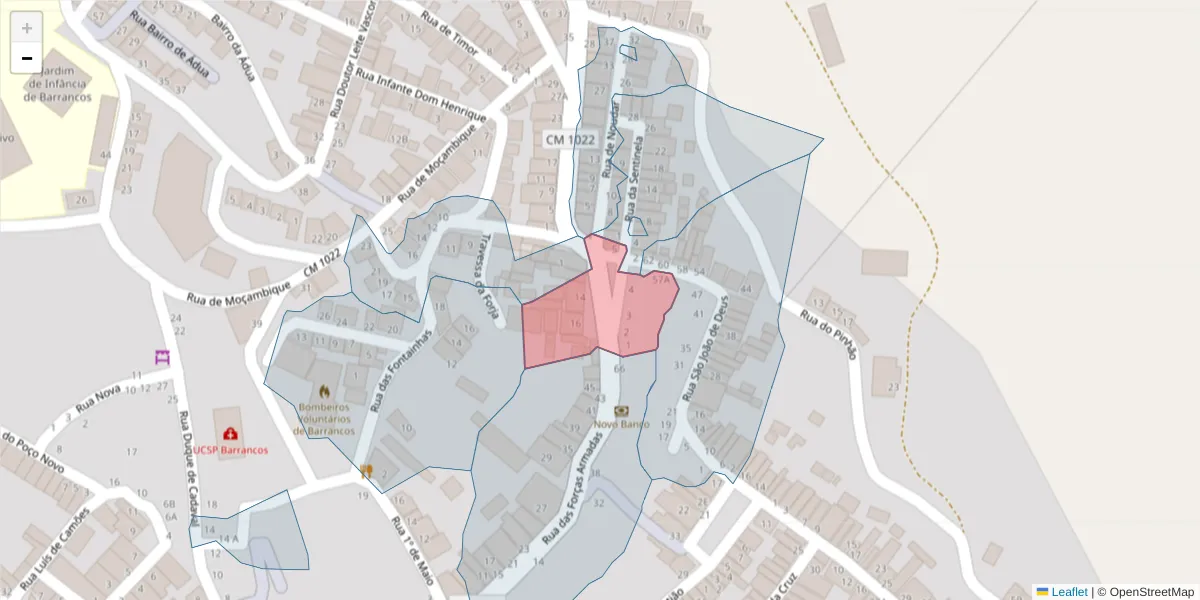 Mapa detalhado do código postal 7230-029 com limites, códigos postais vizinhos e agências dos correios