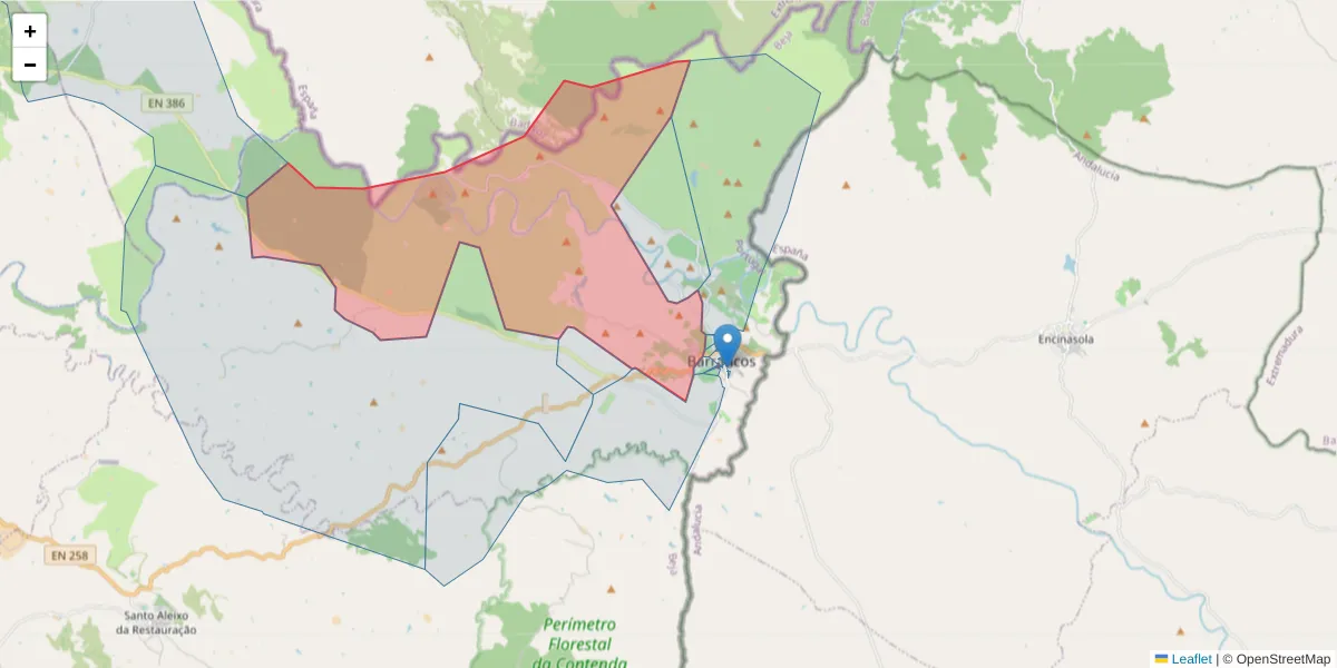 Mapa detalhado do código postal 7230-039 com limites, códigos postais vizinhos e agências dos correios
