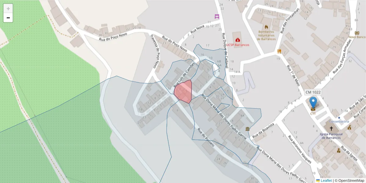 Mapa detalhado do código postal 7230-040 com limites, códigos postais vizinhos e agências dos correios