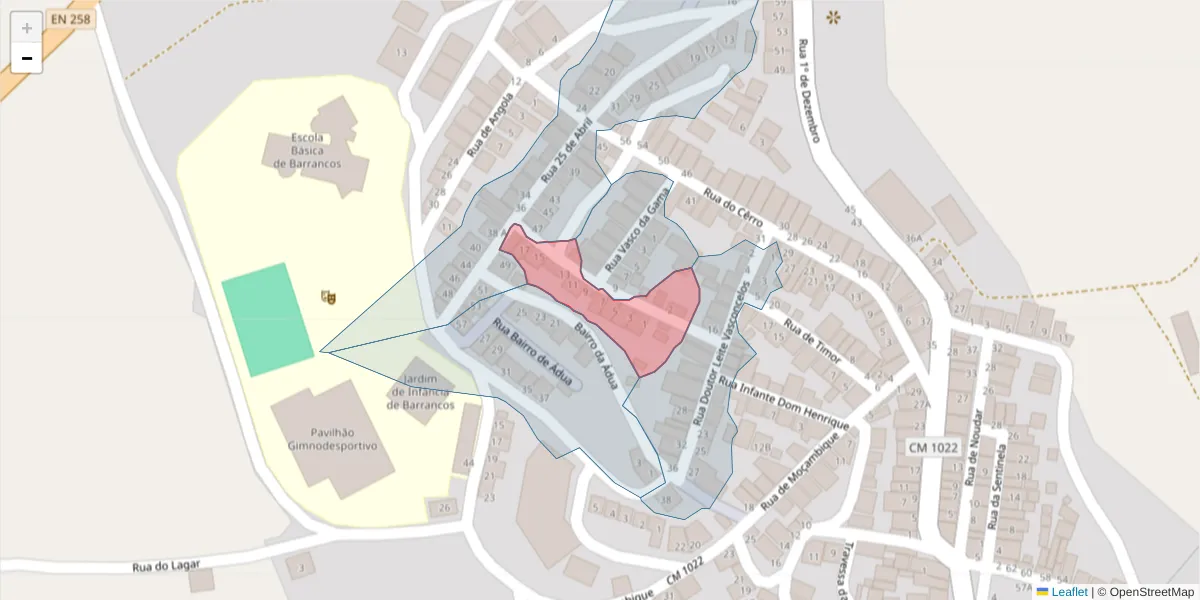 Mapa detalhado do código postal 7230-045 com limites, códigos postais vizinhos e agências dos correios