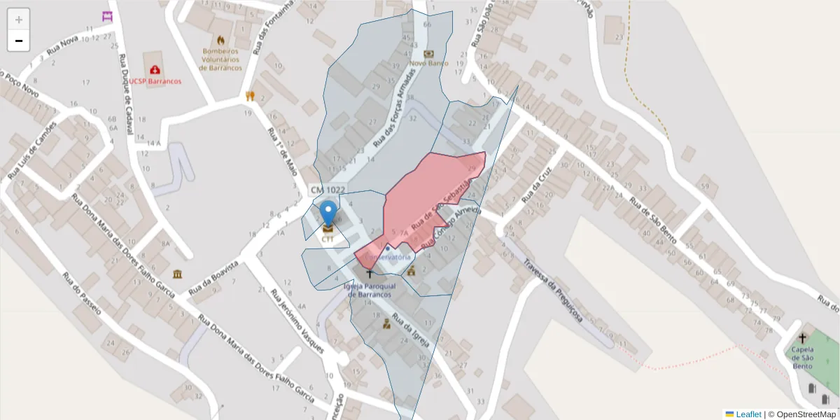 Mapa detalhado do código postal 7230-049 com limites, códigos postais vizinhos e agências dos correios