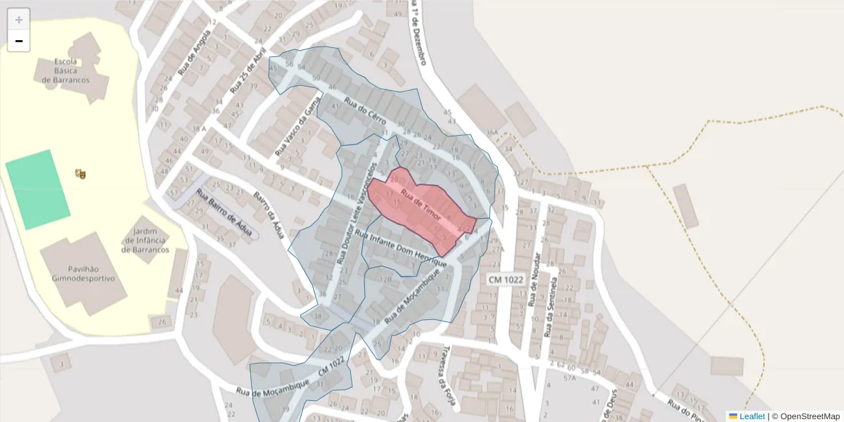 Mapa detalhado do código postal 7230-051 com limites, códigos postais vizinhos e agências dos correios