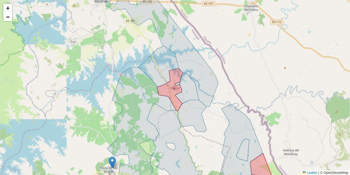 Mapa detalhado do código postal 7240-012 com limites, códigos postais vizinhos e agências dos correios