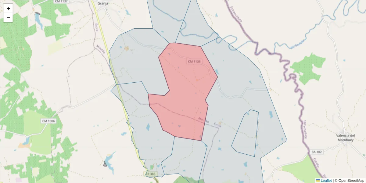 Mapa detalhado do código postal 7240-014 com limites, códigos postais vizinhos e agências dos correios