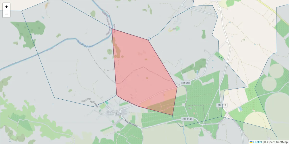 Mapa detalhado do código postal 7240-101 com limites, códigos postais vizinhos e agências dos correios
