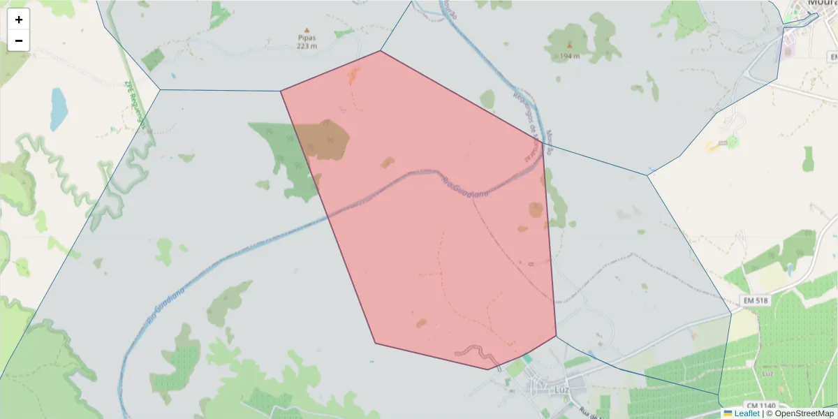 Mapa detalhado do código postal 7240-103 com limites, códigos postais vizinhos e agências dos correios