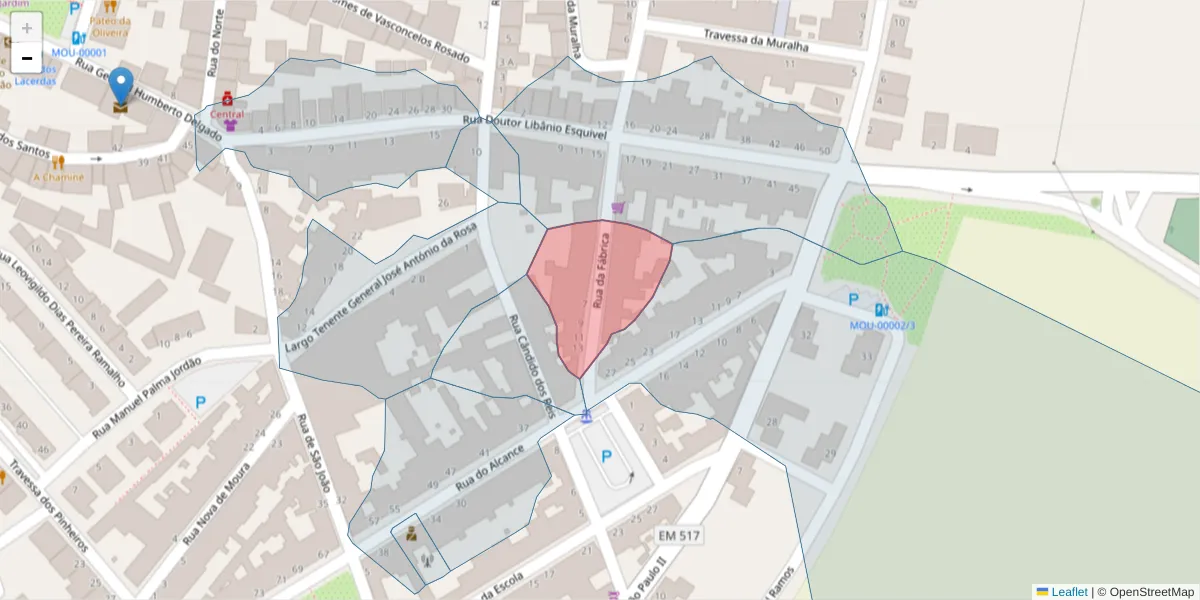 Mapa detalhado do código postal 7240-239 com limites, códigos postais vizinhos e agências dos correios