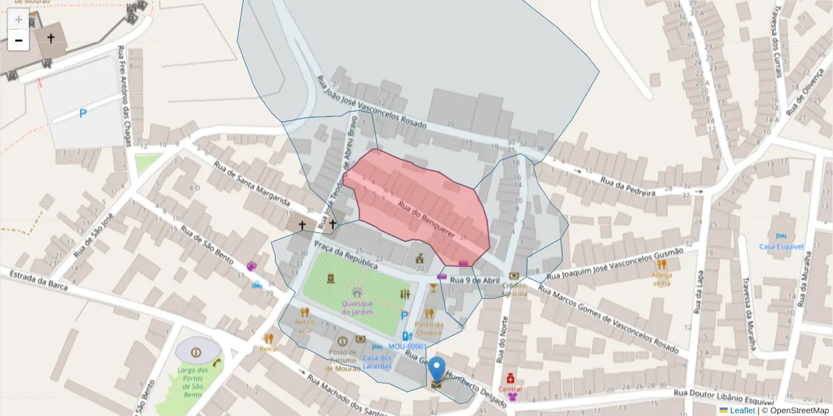 Mapa detalhado do código postal 7240-248 com limites, códigos postais vizinhos e agências dos correios