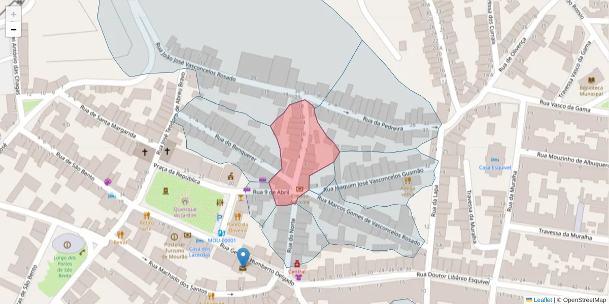 Mapa detalhado do código postal 7240-257 com limites, códigos postais vizinhos e agências dos correios