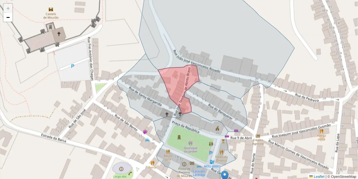 Mapa detalhado do código postal 7240-258 com limites, códigos postais vizinhos e agências dos correios