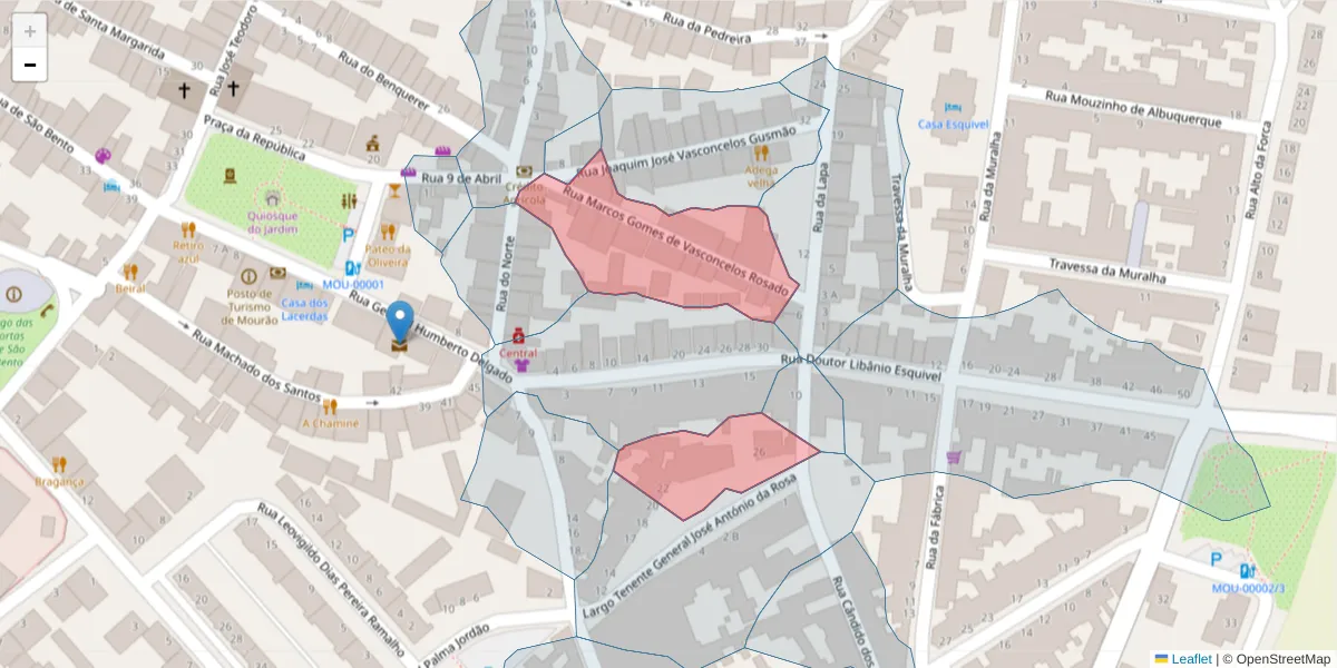 Mapa detalhado do código postal 7240-261 com limites, códigos postais vizinhos e agências dos correios