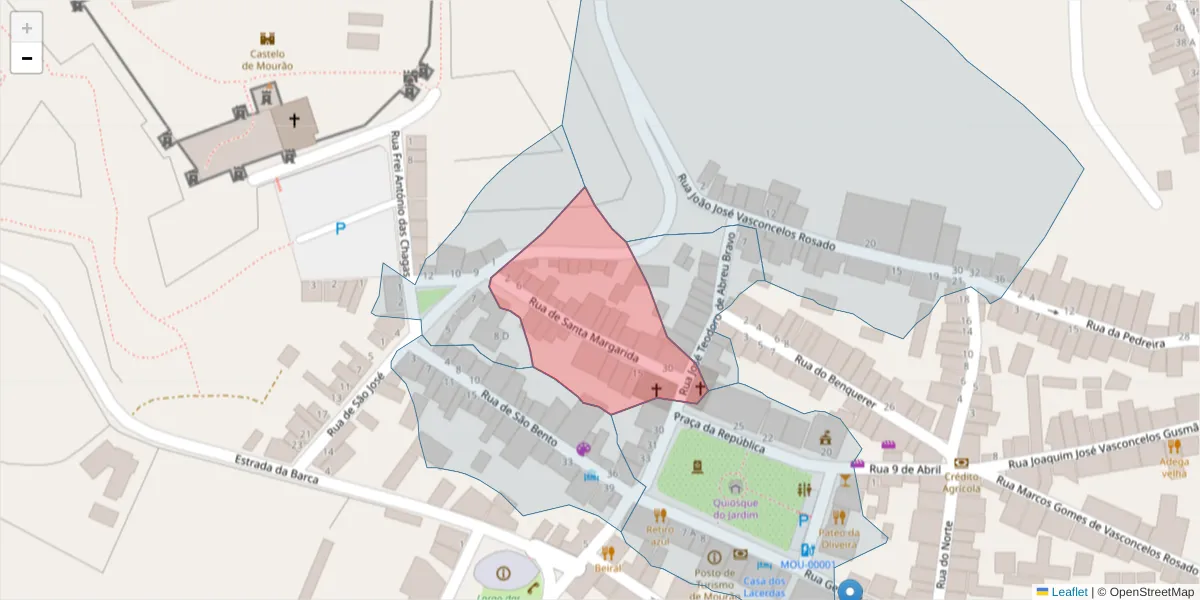 Mapa detalhado do código postal 7240-265 com limites, códigos postais vizinhos e agências dos correios