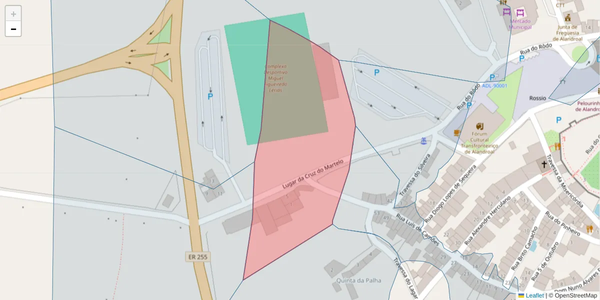 Mapa detalhado do código postal 7250-107 com limites, códigos postais vizinhos e agências dos correios