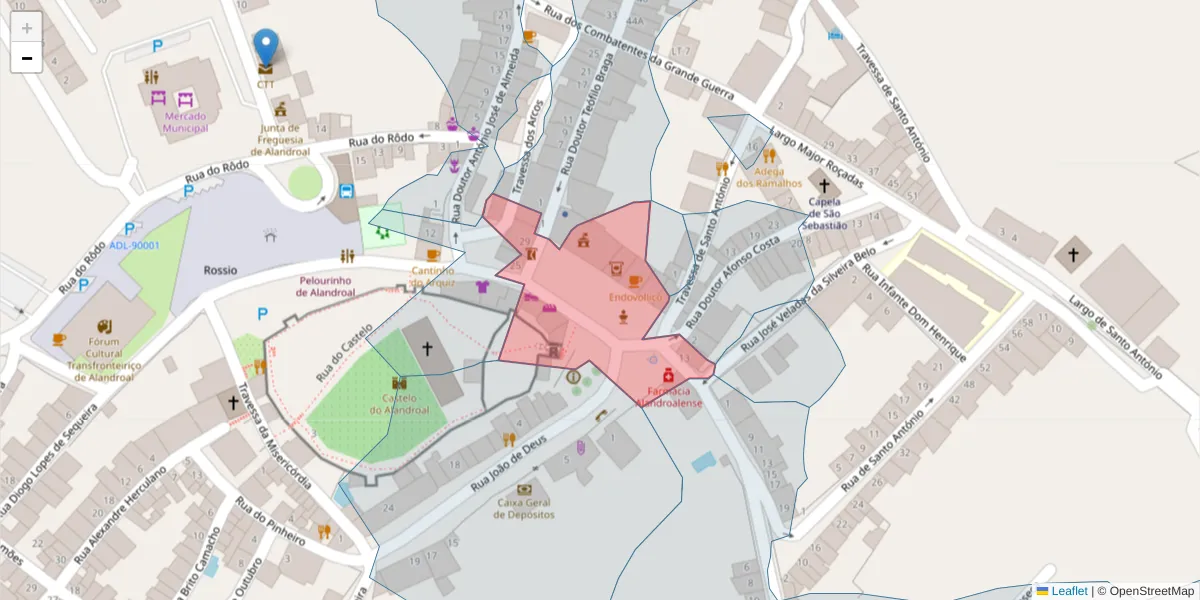 Mapa detalhado do código postal 7250-116 com limites, códigos postais vizinhos e agências dos correios
