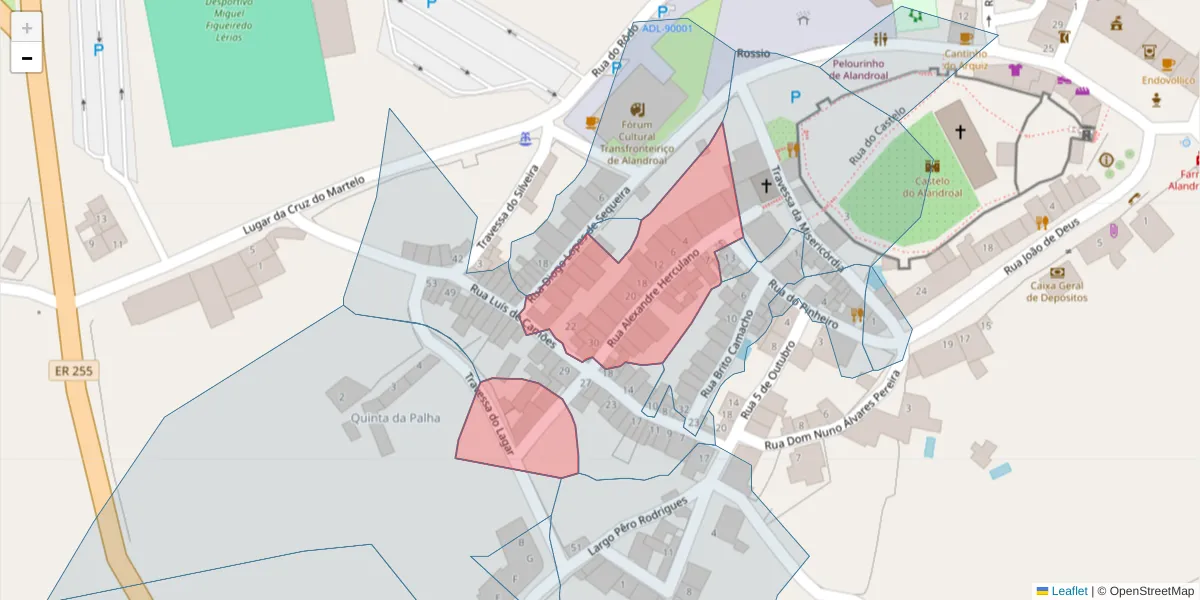 Mapa detalhado do código postal 7250-117 com limites, códigos postais vizinhos e agências dos correios