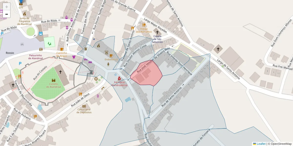 Mapa detalhado do código postal 7250-143 com limites, códigos postais vizinhos e agências dos correios