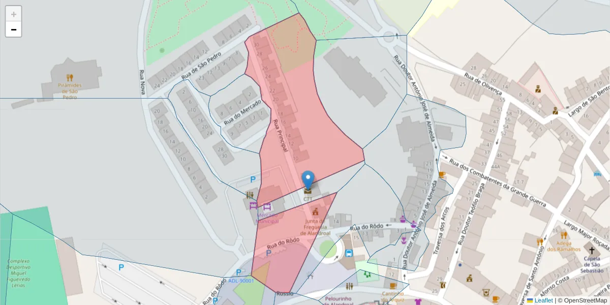 Mapa detalhado do código postal 7250-146 com limites, códigos postais vizinhos e agências dos correios