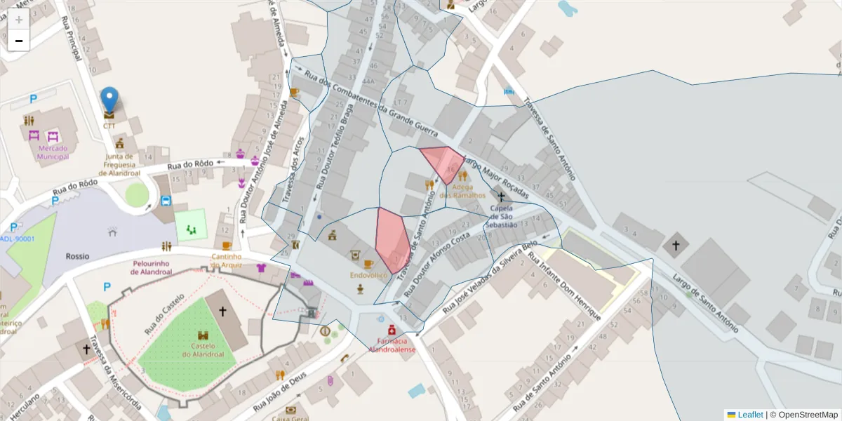 Mapa detalhado do código postal 7250-149 com limites, códigos postais vizinhos e agências dos correios