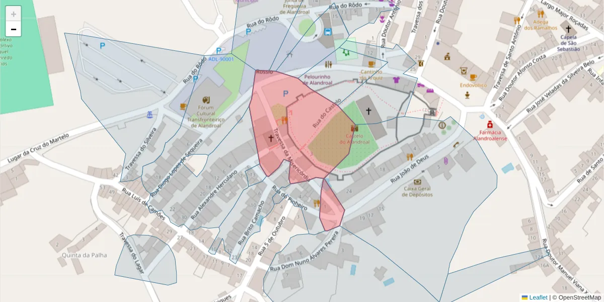 Mapa detalhado do código postal 7250-150 com limites, códigos postais vizinhos e agências dos correios