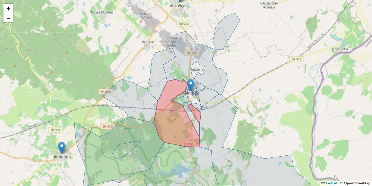 Mapa detalhado do código postal 7250-202 com limites, códigos postais vizinhos e agências dos correios