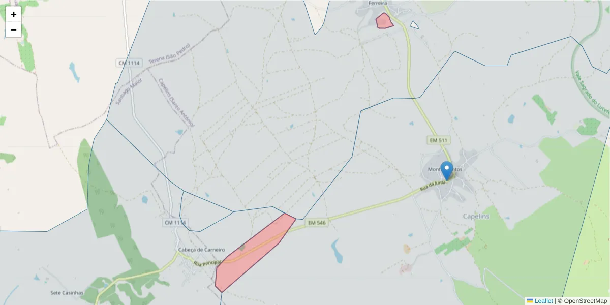 Mapa detalhado do código postal 7250-279 com limites, códigos postais vizinhos e agências dos correios