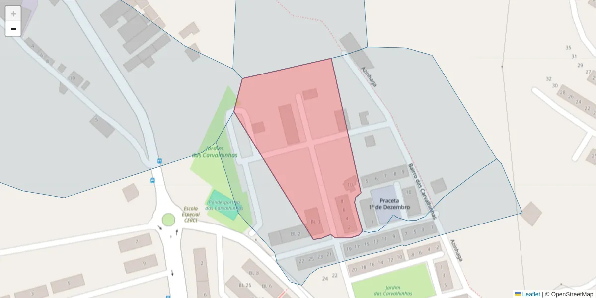 Mapa detalhado do código postal 7300-005 com limites, códigos postais vizinhos e agências dos correios