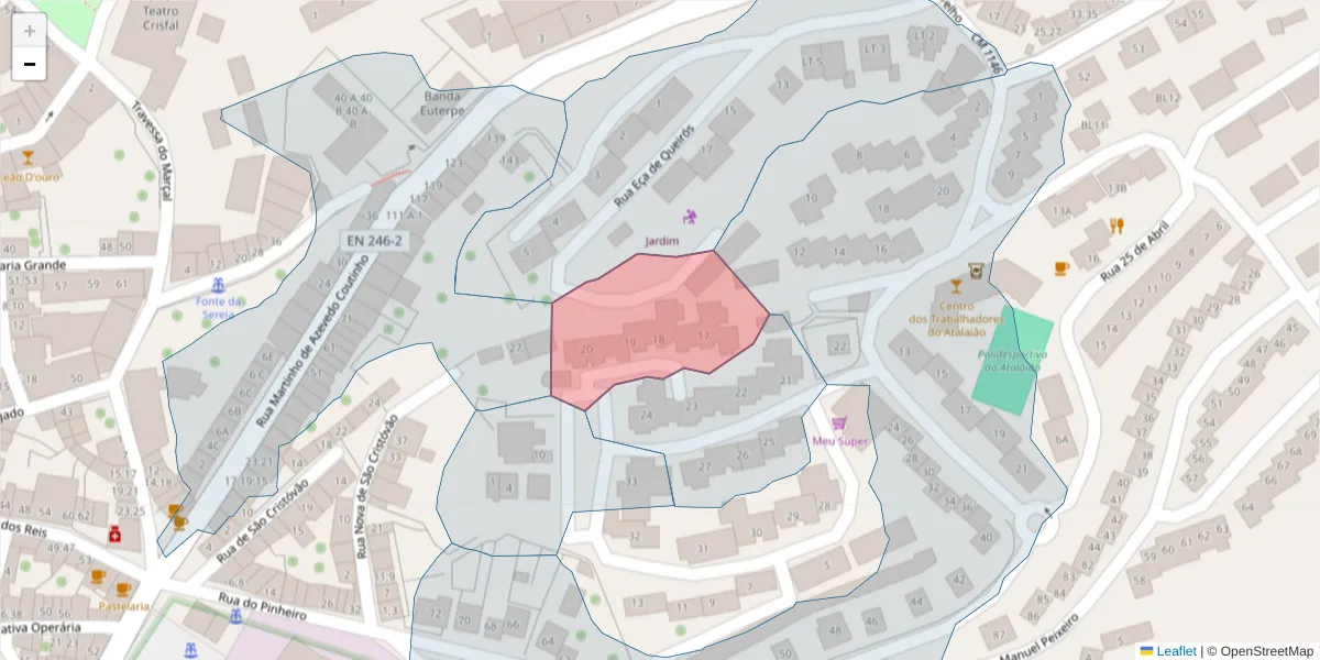 Mapa detalhado do código postal 7300-014 com limites, códigos postais vizinhos e agências dos correios