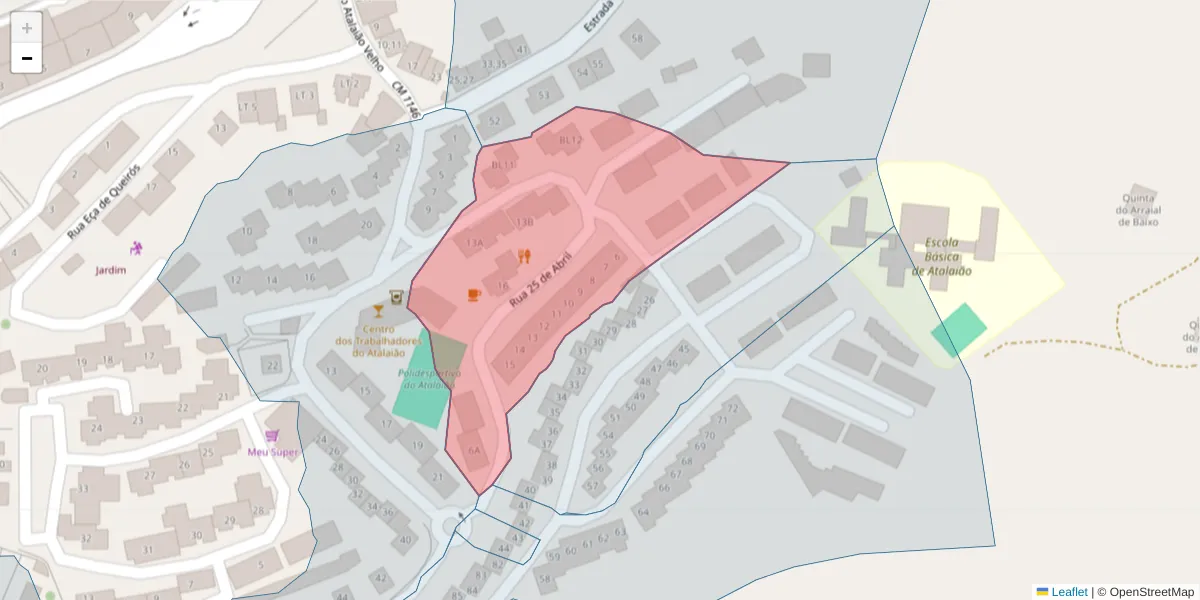 Mapa detalhado do código postal 7300-023 com limites, códigos postais vizinhos e agências dos correios