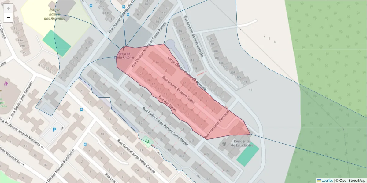 Mapa detalhado do código postal 7300-033 com limites, códigos postais vizinhos e agências dos correios