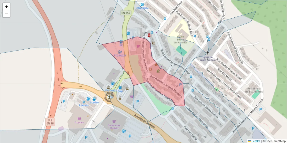 Mapa detalhado do código postal 7300-041 com limites, códigos postais vizinhos e agências dos correios