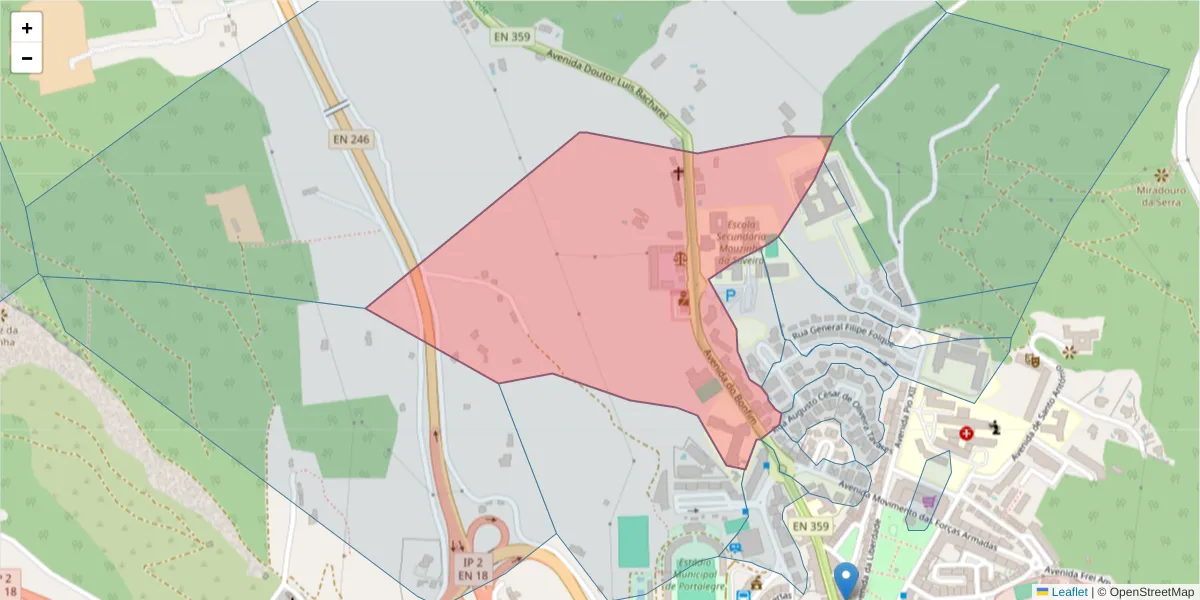 Mapa detalhado do código postal 7300-067 com limites, códigos postais vizinhos e agências dos correios