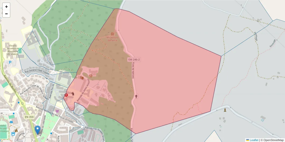 Mapa detalhado do código postal 7300-074 com limites, códigos postais vizinhos e agências dos correios