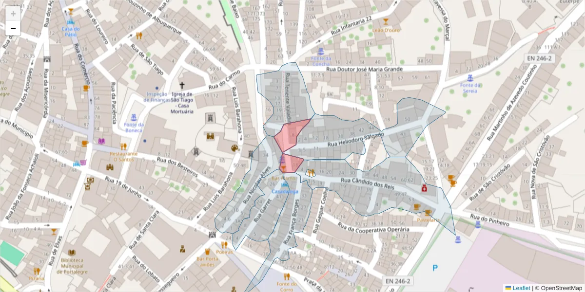 Mapa detalhado do código postal 7300-087 com limites, códigos postais vizinhos e agências dos correios