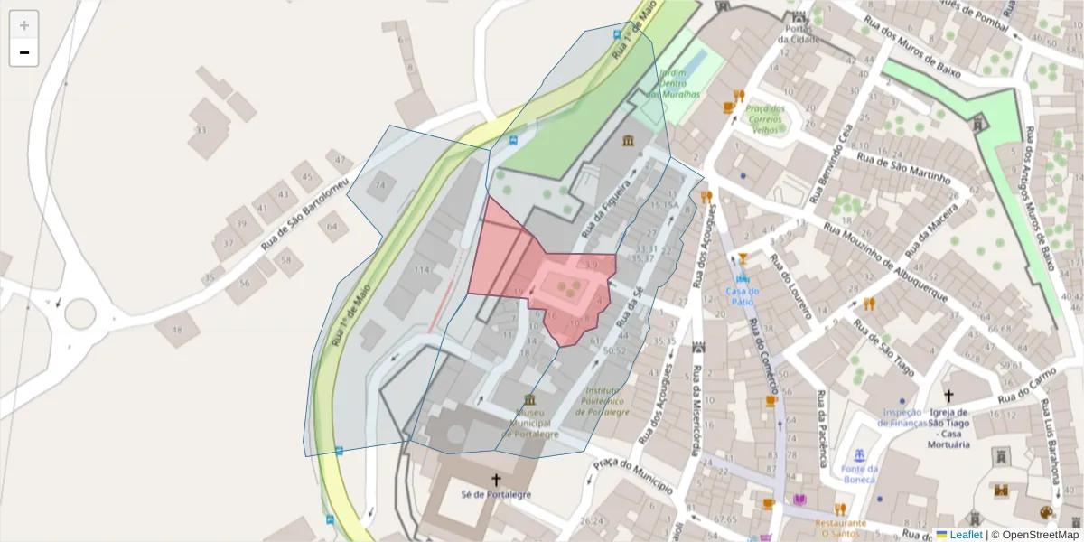 Mapa detalhado do código postal 7300-089 com limites, códigos postais vizinhos e agências dos correios
