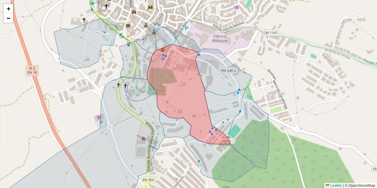 Mapa detalhado do código postal 7300-090 com limites, códigos postais vizinhos e agências dos correios