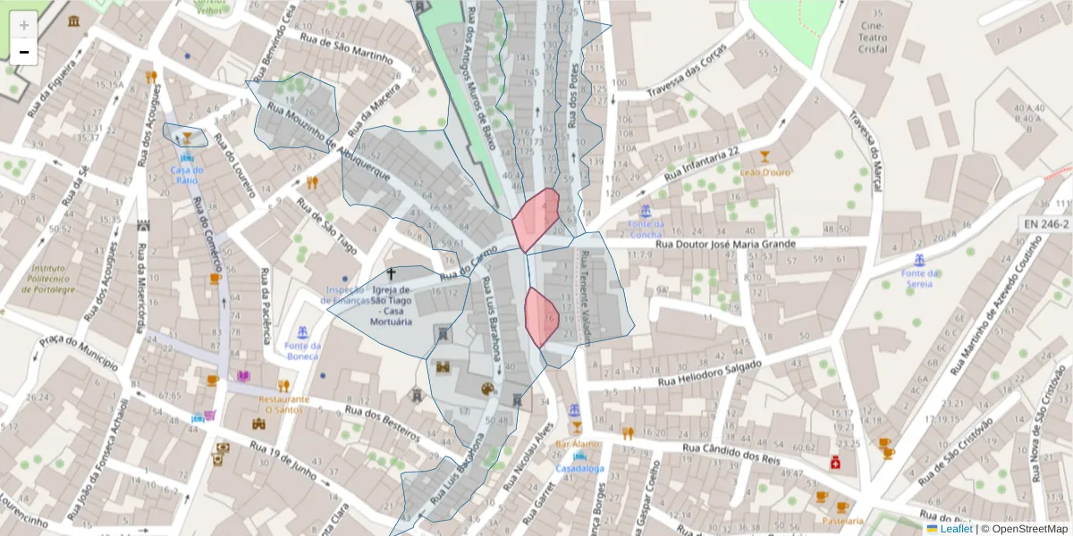 Mapa detalhado do código postal 7300-097 com limites, códigos postais vizinhos e agências dos correios