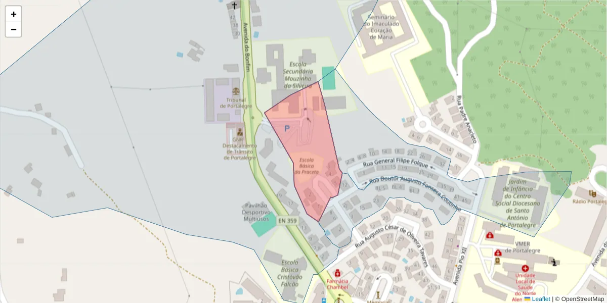 Mapa detalhado do código postal 7300-113 com limites, códigos postais vizinhos e agências dos correios