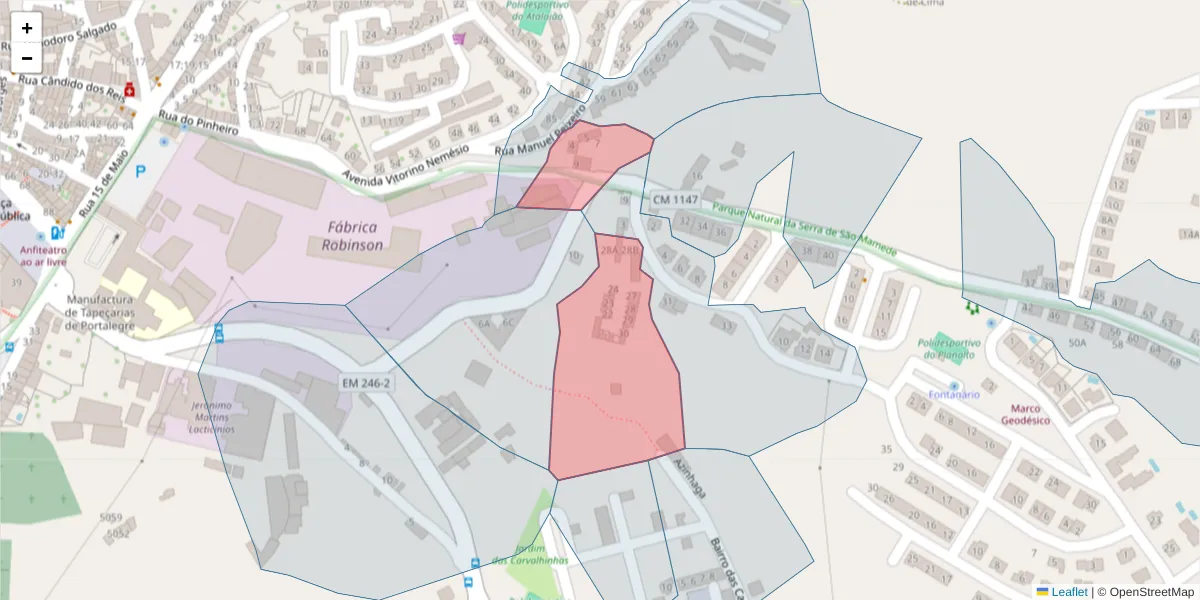 Mapa detalhado do código postal 7300-116 com limites, códigos postais vizinhos e agências dos correios